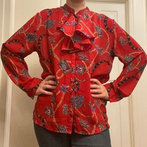 Royal Antique Red Jewel Design Blouse VINTAGE